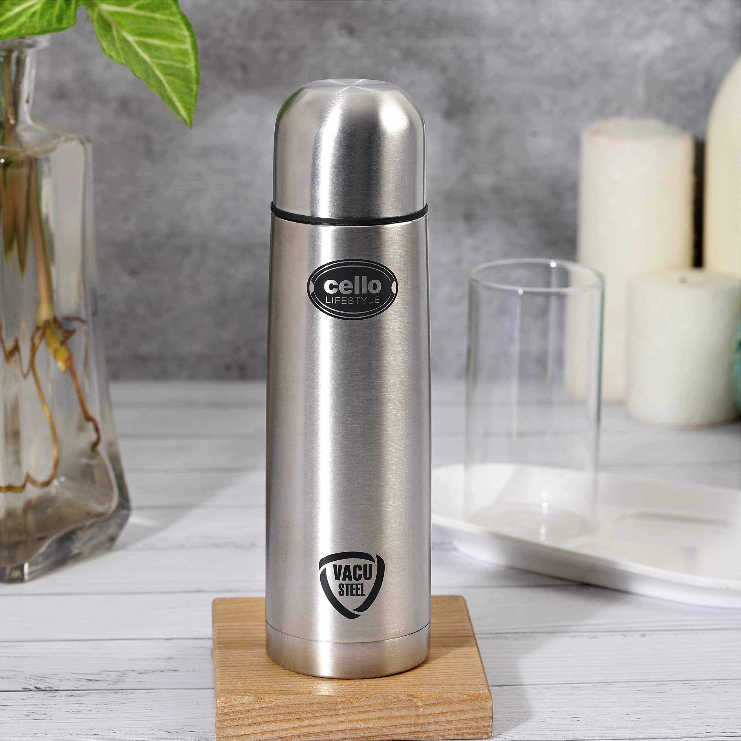 Cello Lifestyle Thermosteel Water Bottle, 500ml, Silver | 24 Hours Hot and Cold | Flask for Tea Coffee | Leak Proof & Push-Down